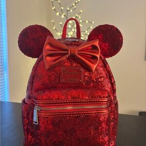 Disney Parks Exclusive Minnie Mouse Red Sequin Loungefly